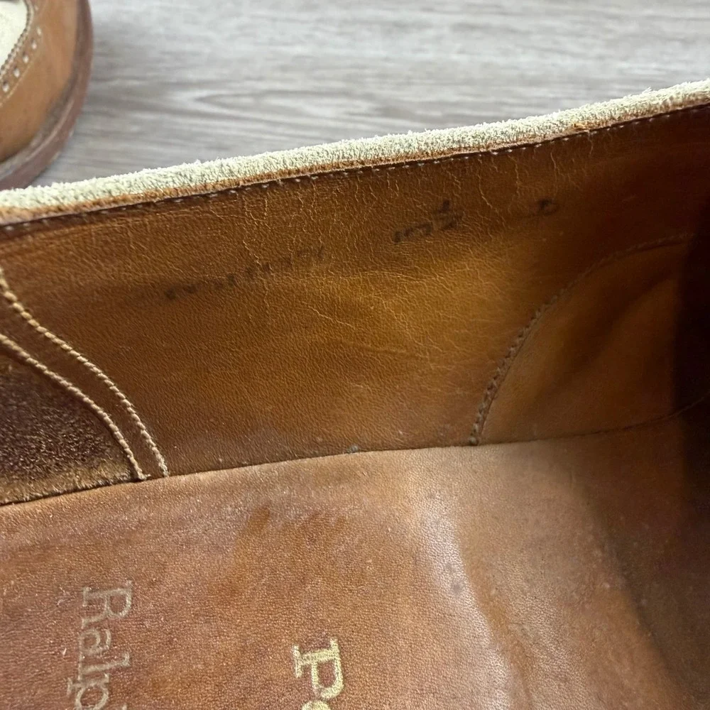 Polo Ralph Lauren Mens Loafers Kiltie Wingtip Vintage England Tan Cream 10.5
